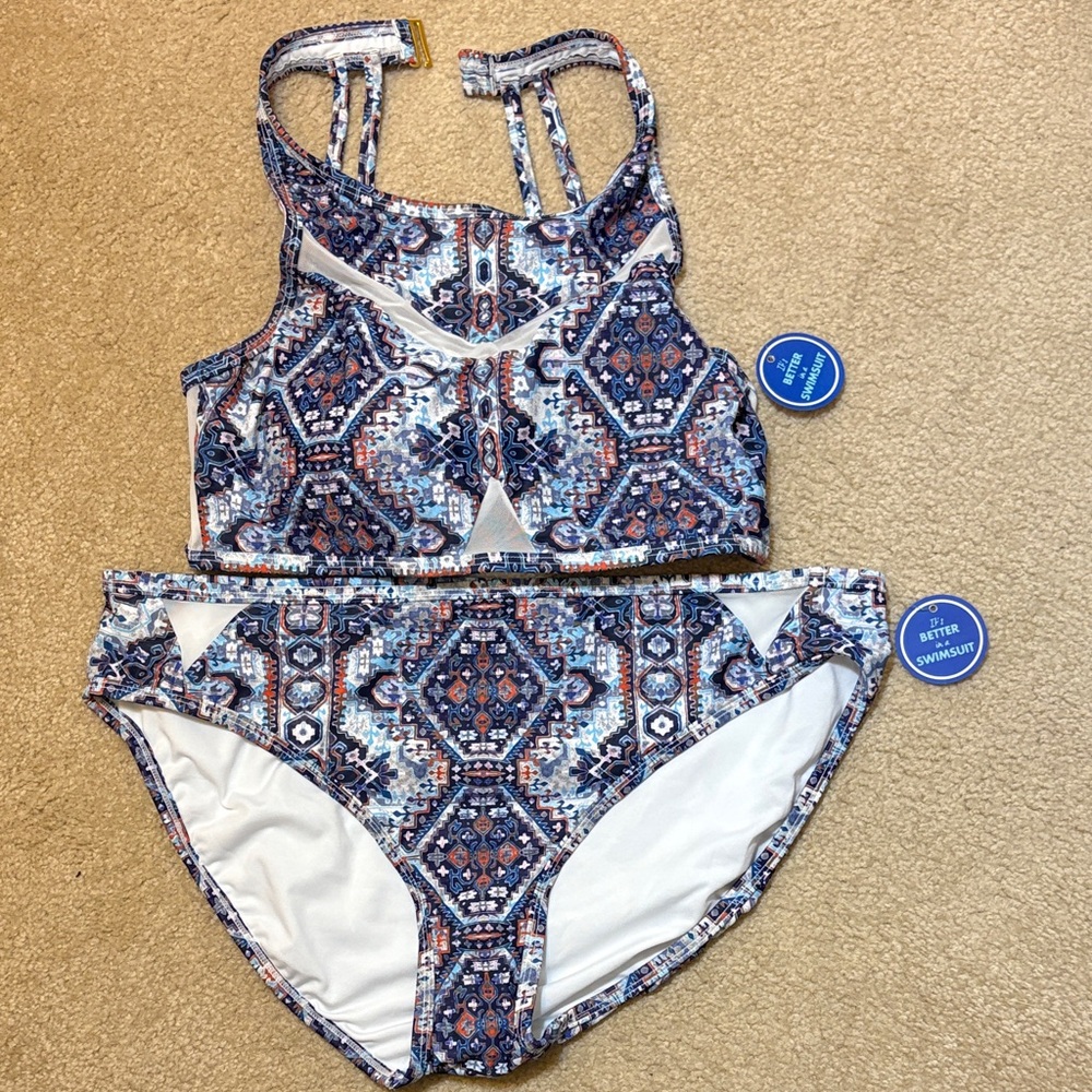 Swimsuits For All Geometric Blue and White Bikini (Mixed size)